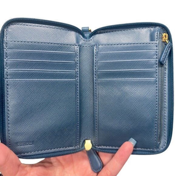 Coach Campbell Universal Zip Around Leather Turn Lock Wristlet Wallet Blue - Picture 10 of 16